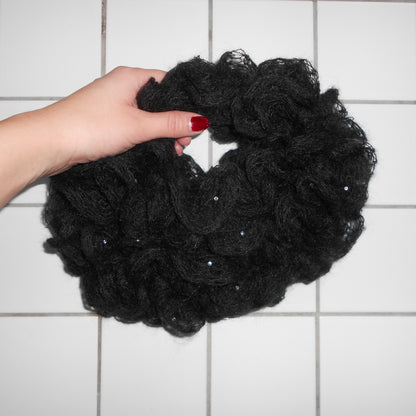 Ruffled bag - Black with rhinestones