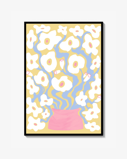 White & Gold Poppies Poster